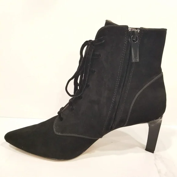 AD & Daughters Black Suede Lace Up Zip Ankle Boots Pointed Toe Heels Womens - Picture 5 of 11